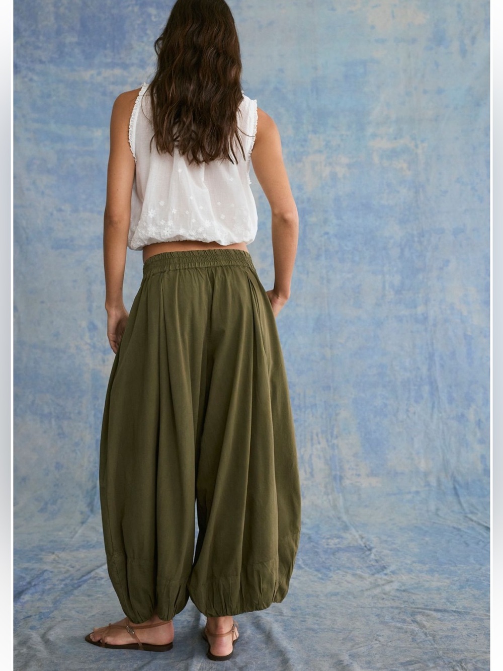 Free People Moonflower Pull On Balloon Pants XS Sage Dark Green Harem Wide Leg - Picture 3 of 12
